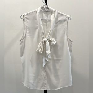 Satin-Like Sleeveless Blouse with Necktie - Ivory
